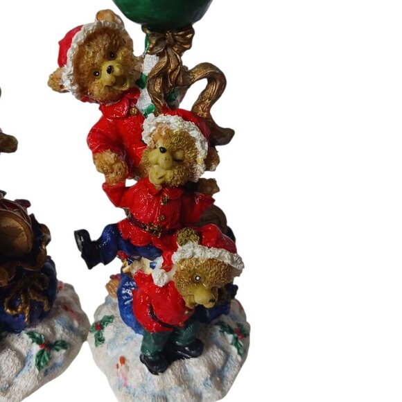Vintage Christmas Bear Figurine Candle Holders With Green Goblets - Set Of 2 6.5 - Picture 5 of 9